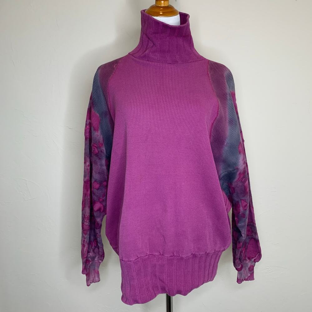 Thermal Tie Dye Oversized Shirt Purple Grey Distressed Boho One Size